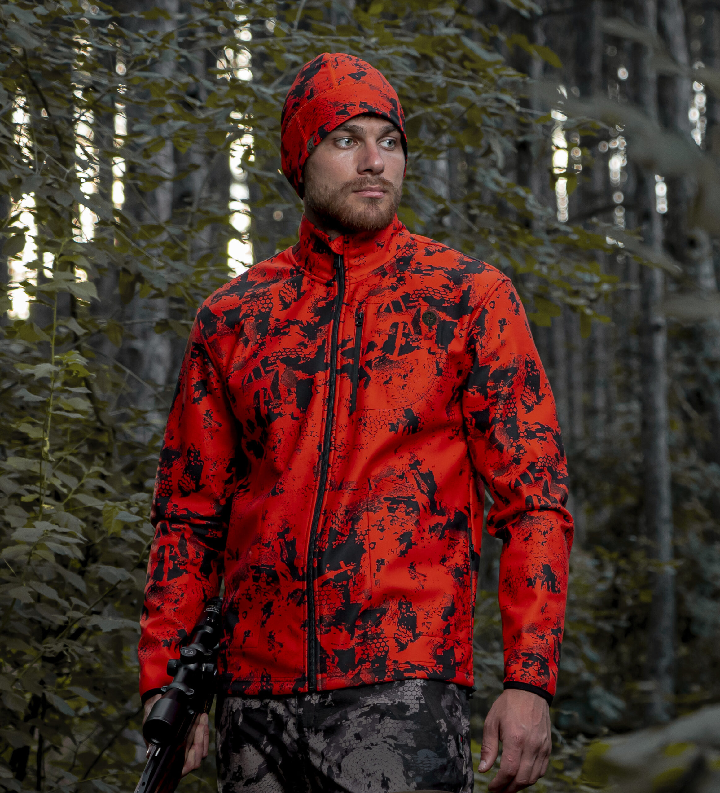 chameleon-hunting-jacheta-vanatoare-camuflaj-chameleon-portocaliu-hi-vis-camo-windblock
